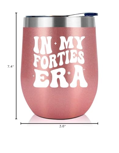 NewEleven 40th Birthday Gifts For Women - 40s Birthday Decorations For Women - 40 Year Old Gifts For Her, Women, Sister, Mom, Daughter, Best Friend - In My Forties Era Wine Tumbler - 12 Oz Tumbler