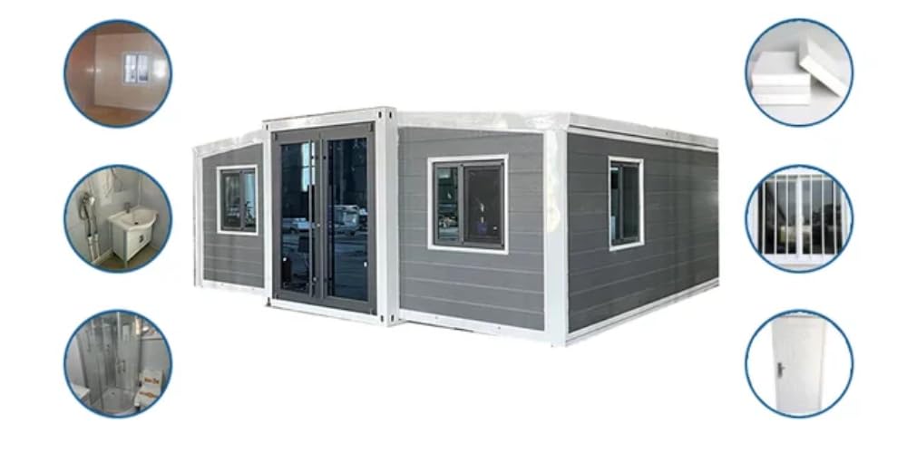 Generic Portable Folding House Container Tiny Homes prefab Home with Toilet, Sink, Shower, Folding Rooms Cabinets, Windows,., Customize