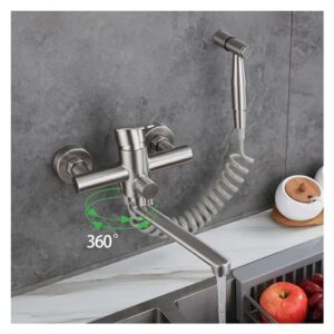 LKBEJMYY Stainless Steel Kitchen Brushed Extension 2 Functions Wall-Mounted Bathtub Mixing Valve Shower Faucet Hand Spray (Color : Faucet Set-1)