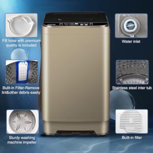 Kazigak Portable Washing Machine, 13.3lbs Automatic Laundry Machine with 10 Programs, LED Display, High-efficiency Compact Washer for Apartment, Home, Dorms, Rv, Gold