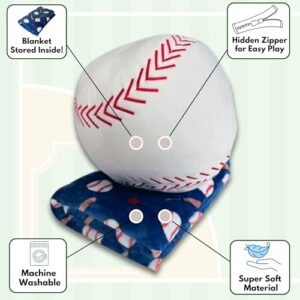 Blanket Buddies Stuffed Baseball with Blanket Inside: 3-in-1 Pillow, Blanket, and Friend - Lovable 14" Baseball Plush with 60" x 40" Detachable Cozy Baseball Blanket Inside! (Baseball)