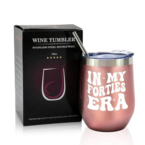 NewEleven 40th Birthday Gifts For Women - 40s Birthday Decorations For Women - 40 Year Old Gifts For Her, Women, Sister, Mom, Daughter, Best Friend - In My Forties Era Wine Tumbler - 12 Oz Tumbler