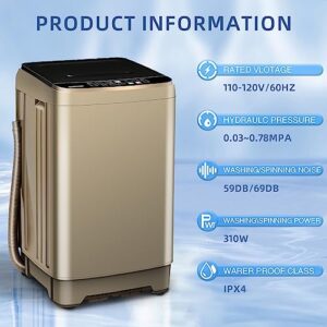 Kazigak Portable Washing Machine, 13.3lbs Automatic Laundry Machine with 10 Programs, LED Display, High-efficiency Compact Washer for Apartment, Home, Dorms, Rv, Gold