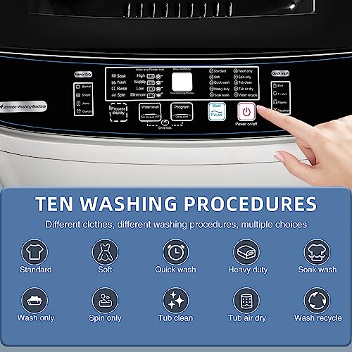 Kazigak Portable Washing Machine, 13.3lbs Automatic Laundry Machine with 10 Programs, LED Display, High-efficiency Compact Washer for Apartment, Home, Dorms, Rv, Grey