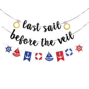 tennychaor last sail before the veil banner,with nautical anchor and sailboat banner,nautical theme party decor,for wedding engagement bridal shower bachelorette party decorations.(kit)