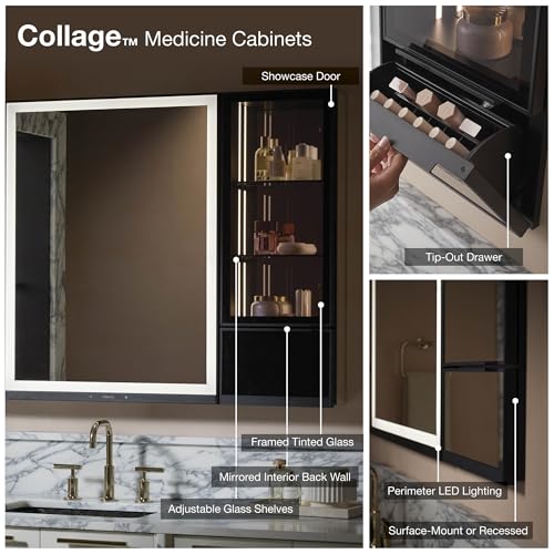 KOHLER K-33690-R-NA Collage Lighted Medicine Cabinet, 24" x 32", Right-hinged, 24 x 32