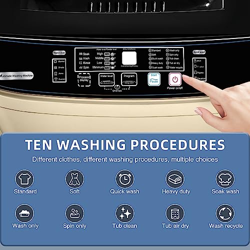 Kazigak Portable Washing Machine, 13.3lbs Automatic Laundry Machine with 10 Programs, LED Display, High-efficiency Compact Washer for Apartment, Home, Dorms, Rv, Gold