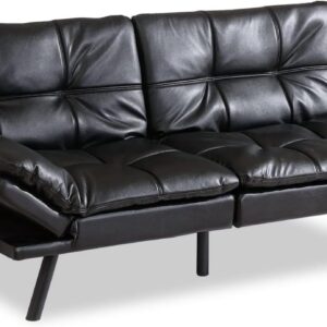 Hcore Convertible Futon Bed, Leather Loveseat Sofas, Natural Black