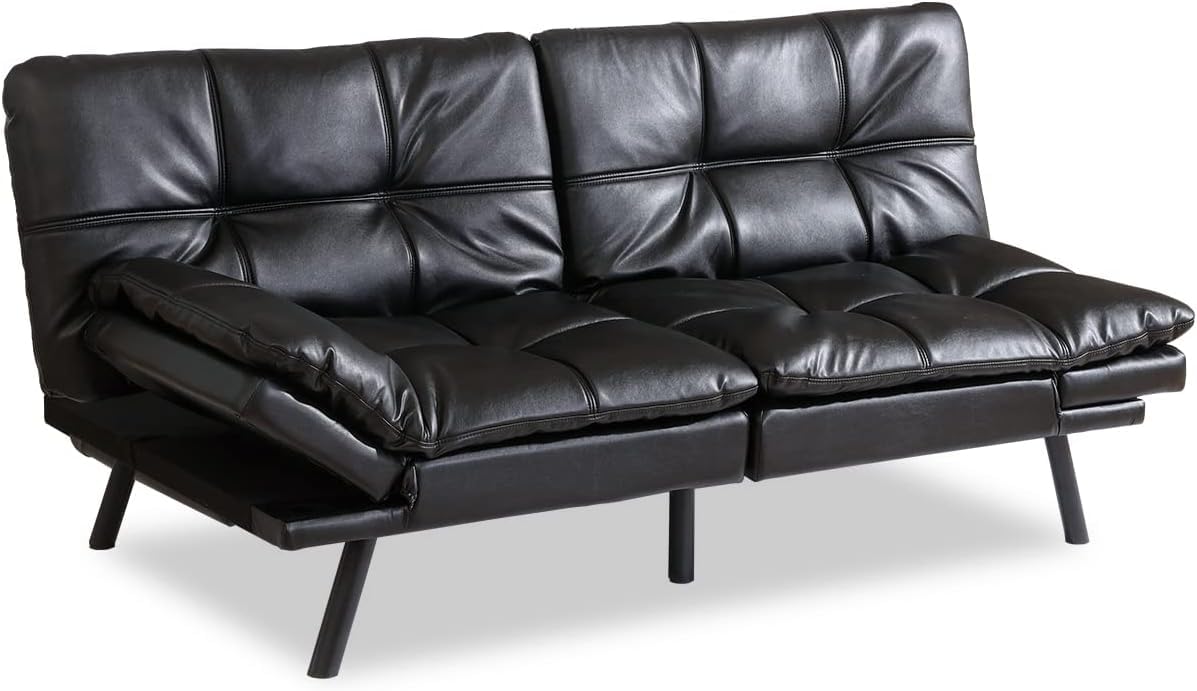 Hcore Convertible Futon Bed, Leather Loveseat Sofas, Natural Black