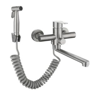 KXFXQTOT Stainless Steel Kitchen Brushed Extension 2 Functions Wall-Mounted Bathtub Mixing Valve Shower Faucet Hand Spray (Color : Onluy Faucet)