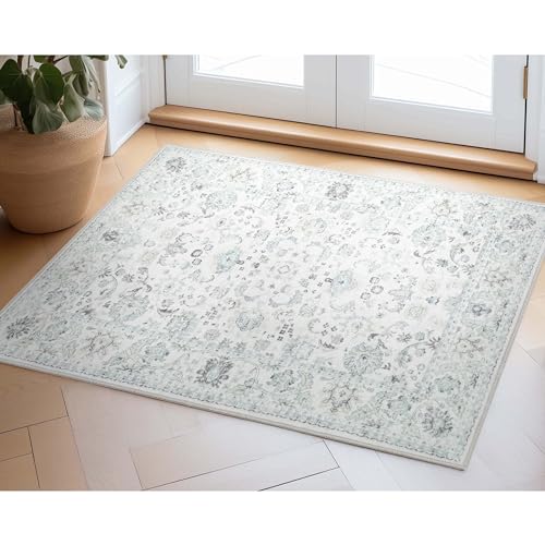 Well Woven Elle Basics Silk Ivory 2'x3' - Non-Slip Rubber Backed Washable Modern Vintage Area Rug for Bedrooms, Kitchens & Entryways - Easy to Clean & Durable