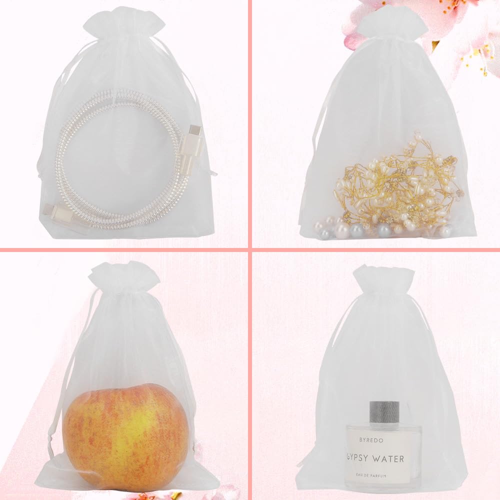 Organza Bags, Organza Bags 5 x 7 Inch, 50 Pcs White Sheer Party Favor Bags with Drawstring, Mesh Bags Drawstring, Jewelry Gift Bags, Small Mesh Gift Bags Candy Bags for Wedding Christmas Birthday