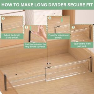 FUNIZE Adjustable Drawer Dividers, 4'' High Expandable Drawer Organizers for Clothes, 3 Pack 12.6-22.8'' Drawer Separators for Kitchen/Bedroom/Office/Bathroom Organization and Storage-Clear