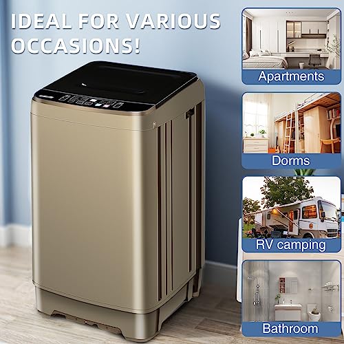 Kazigak Portable Washing Machine, 13.3lbs Automatic Laundry Machine with 10 Programs, LED Display, High-efficiency Compact Washer for Apartment, Home, Dorms, Rv, Gold