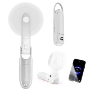 Digibond Portable Handheld Fan, Personal Fan, 6 IN 1 3000mAh Rechargeable Battery Operated Personal Fan Bullet Shape Mini Fan with Flashlight/Power Bank/Hook 3 Speed (White)