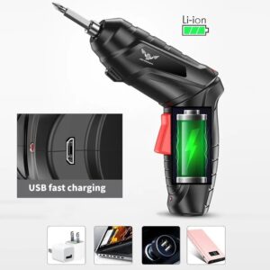 JENABOM 14 in 1 Electric Screwdriver Cordless Rechargeable Small Power Drill Set 3.6V Li-ion 3.5N·m Max Torque Electric Rotatable with Case LED Light Screwdriver for Home Office DIY Tools (Black)