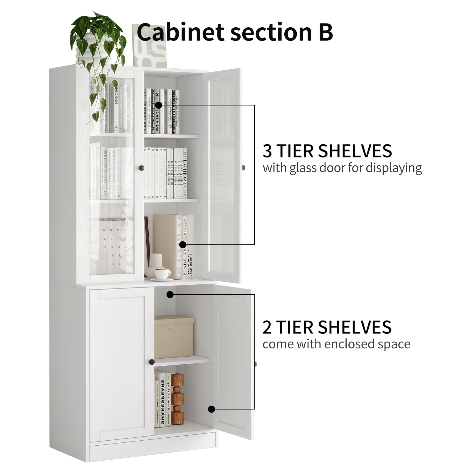 TUSY 71" Bookshelf Bookcase, 3-Tier Modern Bookshelves 3 Large Drawer, Wood Filing Cabinet with Open Storage Shelf, Glass Doors 5-Tier Fixed Storage Shelves for Home Office