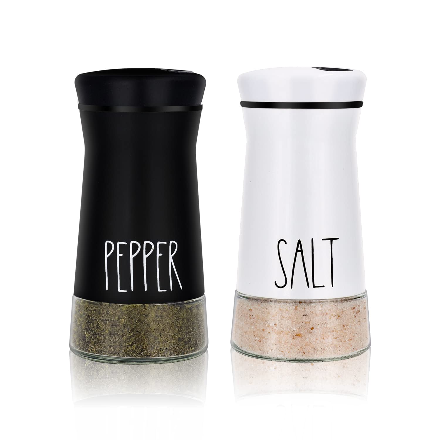 Farmhouse Salt and Pepper Shakers with Adjustable Pour Holes, Refillable Salt Shaker by Aelga, Ideal for Black Pepper, Sea Salts and Kosher