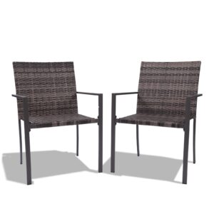 meissalivve elegant patio dining chairs outdoor set of 2, stackable all-weather resistant rattan wicker chairs, deck chairs for porch, balcony, backyard, garden 330lbs capacity (grey)