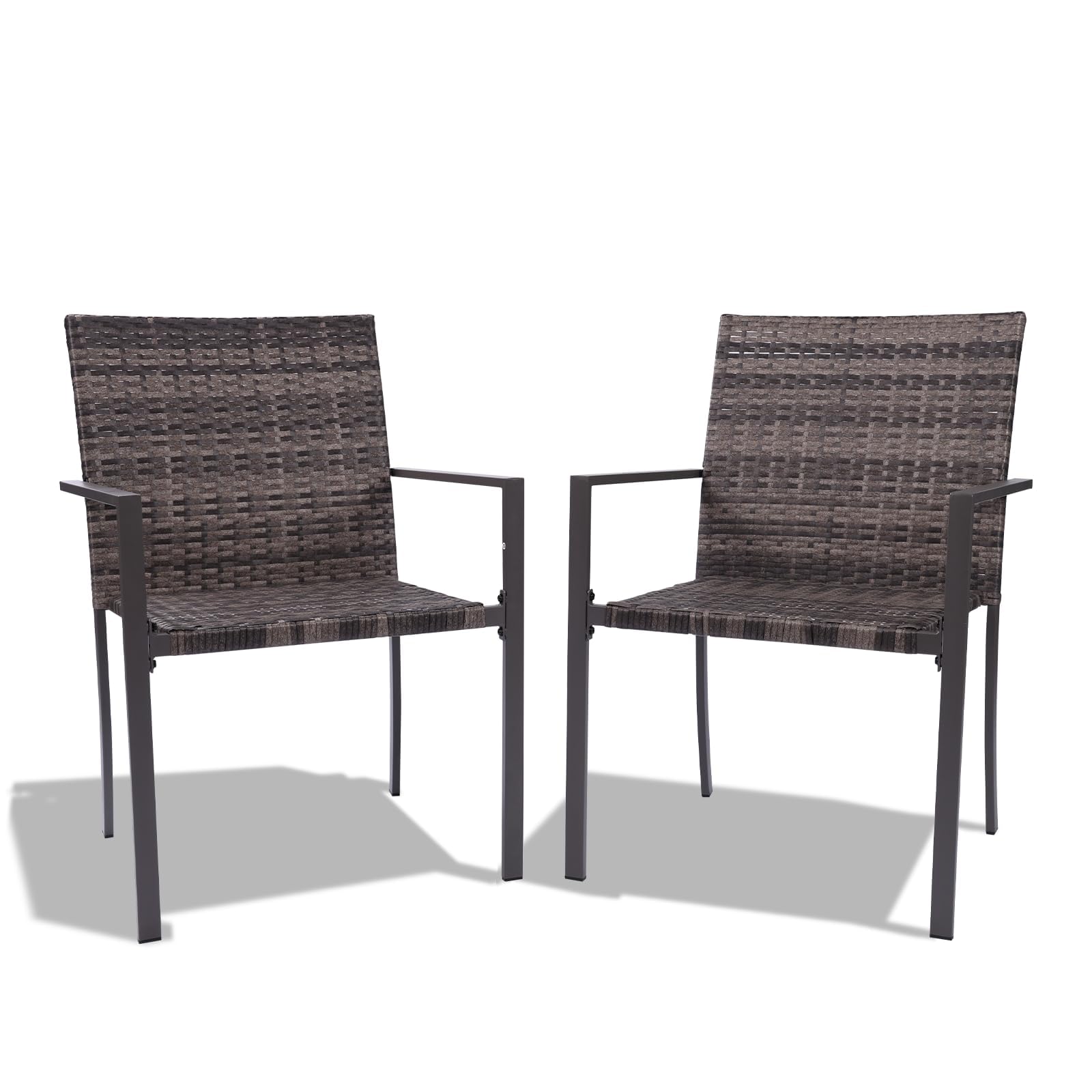 MEISSALIVVE Elegant Patio Dining Chairs Outdoor Set of 2, Stackable All-Weather Resistant Rattan Wicker Chairs, Deck Chairs for Porch, Balcony, Backyard, Garden 330LBS Capacity (Grey)