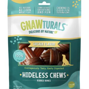 Gnawturals Hideless Chews for Dogs Easily Digestible Ribbed Knotted Bones Rawhide Free (Chicken), 1 Count (Pack of 1)