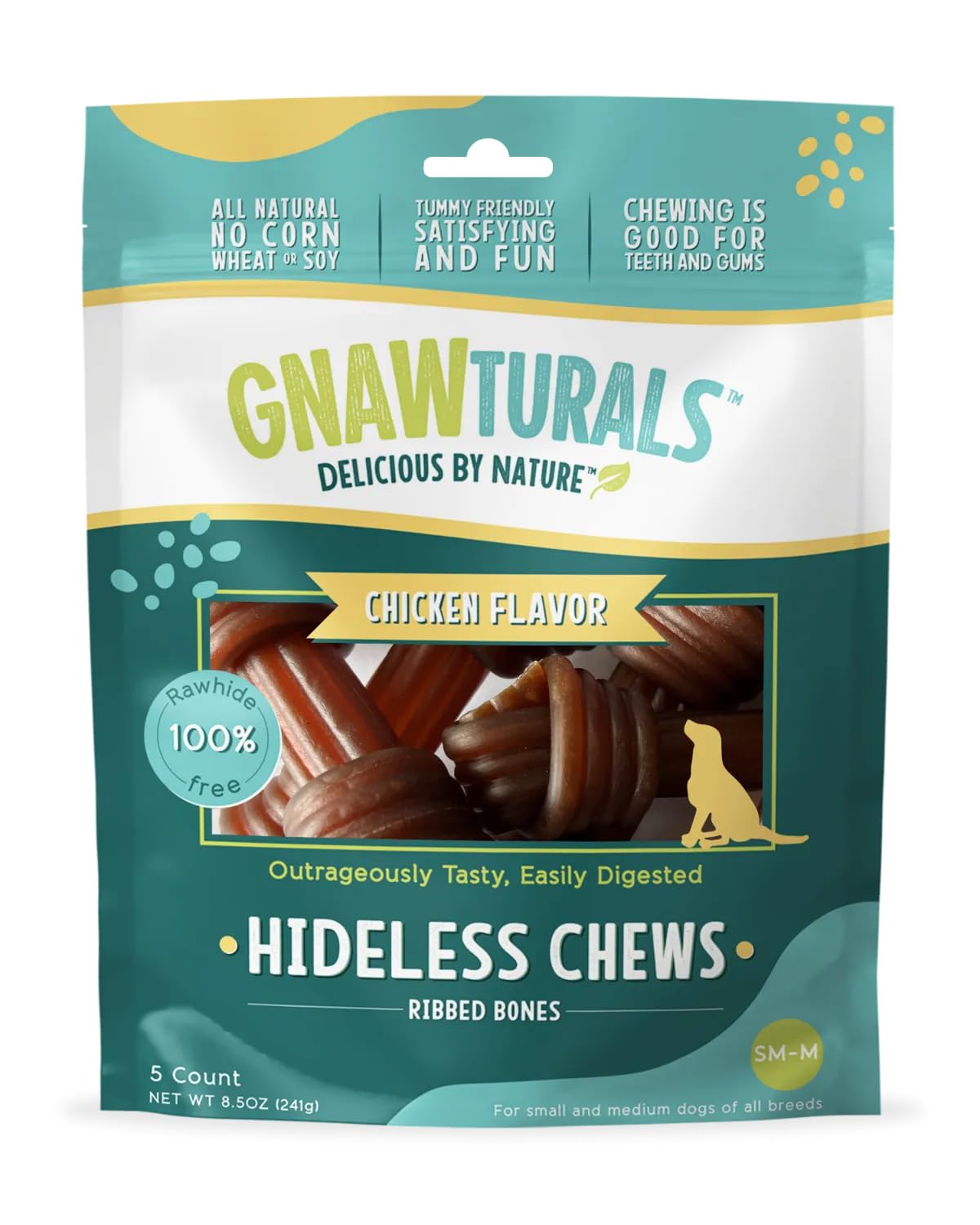 Gnawturals Hideless Chews for Dogs Easily Digestible Ribbed Knotted Bones Rawhide Free (Chicken), 1 Count (Pack of 1)