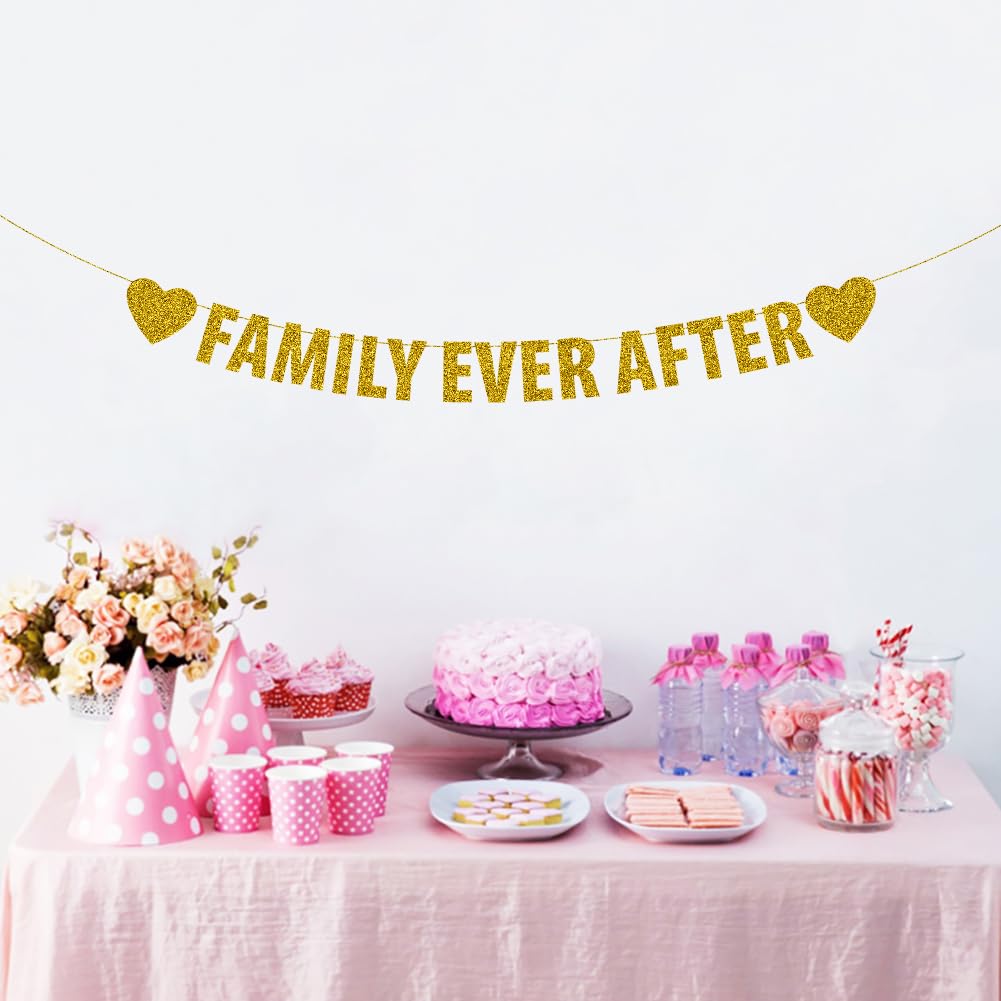 Family Ever After Banner, Happy Adoption Day Party Supplies, The Day I Got You Party Decorations, Forever Family Party Decor, Gold Glitter