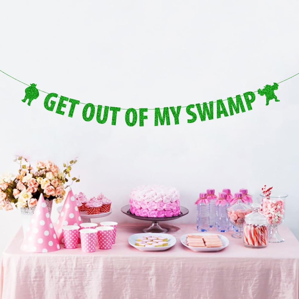 Get out of my Swamp Bunting Banner, Shrek Theme Birthday Party Decor, Funny Housewarming Party Decorations, Shrek Themed Party, Green Glitter