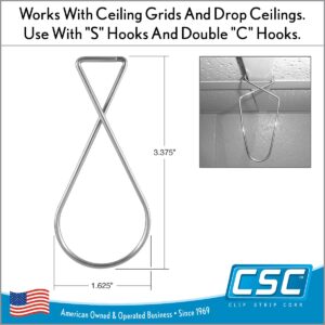 Clip Strip 100 Pack Drop Ceiling Hanger Hook Clips, T-bar Steel Hooks for Suspended Ceiling Tile Grid, Ceiling Clips for Hanging Signs Corp.