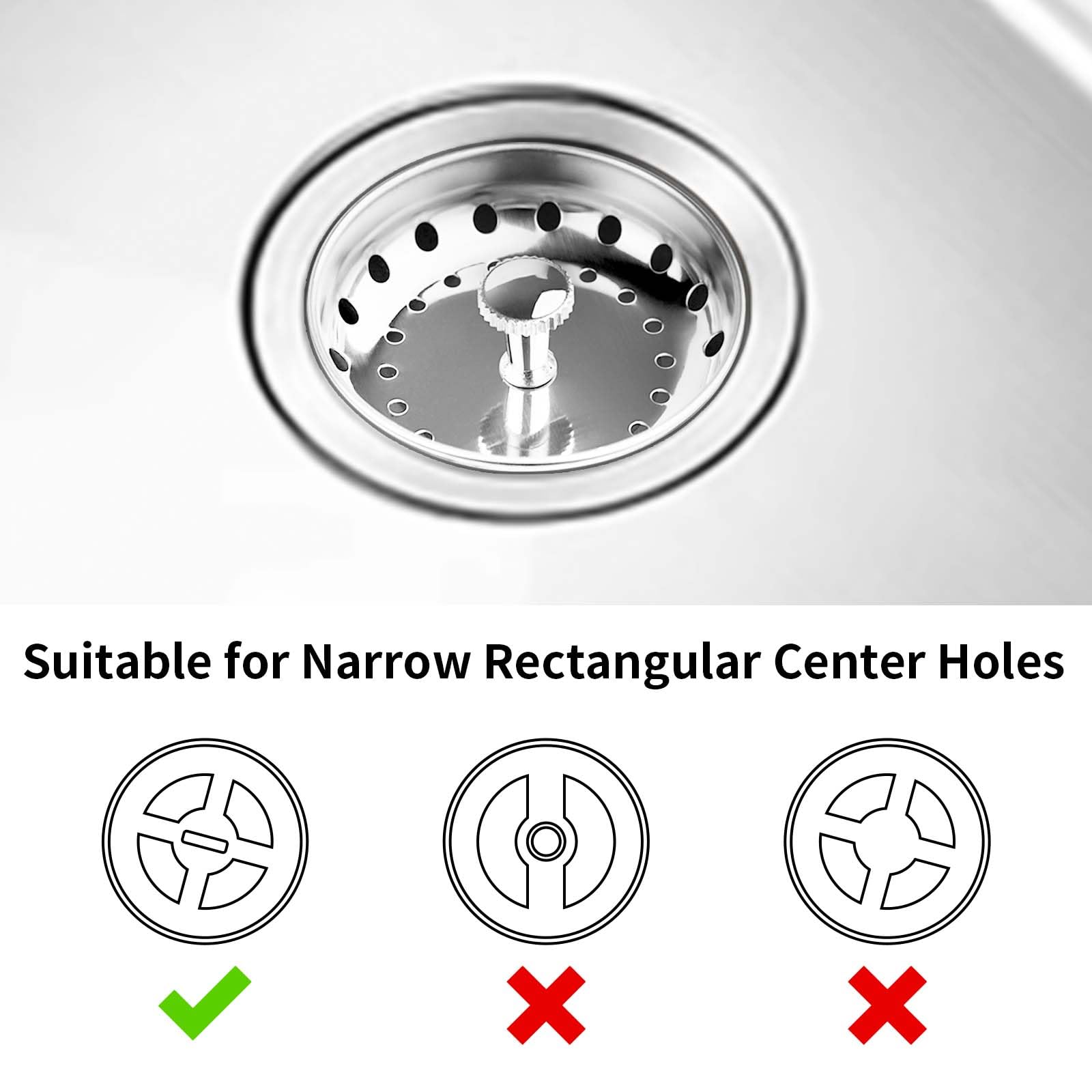 Fri4free 2PCS Kitchen Sink Drain Strainer Sink Stopper combo for Standard 3-1/2 Inch Drain, Stainless Steel Sink Strainer Basket with Rubber Stopper Bottom, Kitchen Sink Plug Drain Cover Drain Catcher