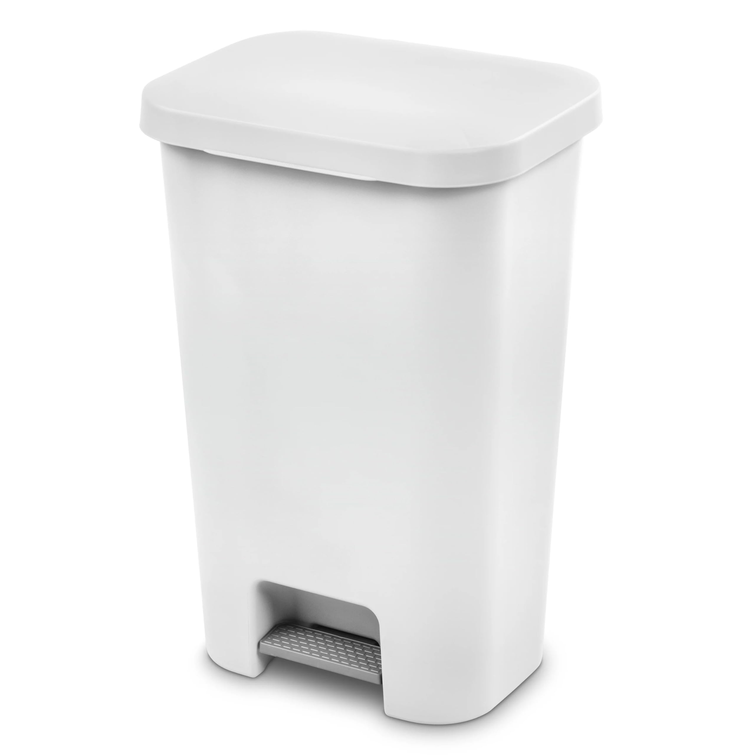 BMHSN11.9 Gallon / 45 Liter StepOn Plastic Trash Can, Plastic Wastebasket Garbage Bin for Kitchen,Home, Bedroom, Bathroom,Office & Slim Space-Saving, White