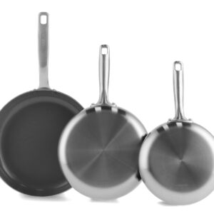 GreenPan Chatham Tri-Ply Stainless Steel Cookware Healthy Ceramic Nonstick 8" 10" and 12" 3 Piece Frying Pan Skillet Set, PFAS-Free, Multi Clad, Induction, Dishwasher Safe, Oven and Broiler Safe