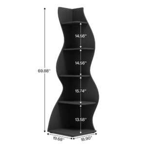 Tribesigns Corner Shelf, Modern 5-Tier Wall Corner Bookshelf, Stylish Corner Small Bookcase Storage Rack Plant Stand with Unique Shape for Living Room, Home Office, (1PC, Black)