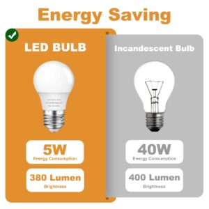 MZyoyo A15 LED Light Bulb,E27 LED Bulbs,5W Ceiling Fan Light Bulbs,Small Light Bulb for Ceiling Fan Home Bedroom Living Room,Equivalent 40 Watt Appliance Light Bulb,3000K Soft White,AC85-265V,6 Pack