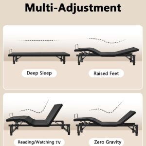 Miscoos King Size Adjustable Bed Frame with Quiet Motor - Head & Foot Incline, Zero Gravity, Wireless Remote Control, Easy Installation (79" L x 74" W x 12.72" H)