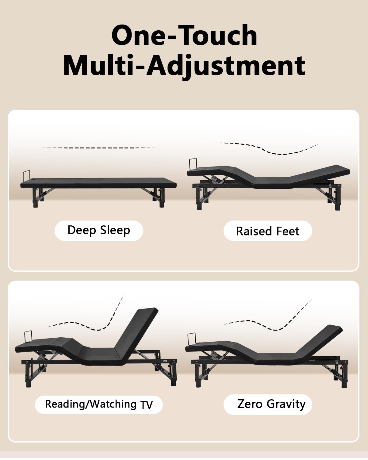 Miscoos King Size Adjustable Bed Frame with Quiet Motor - Head & Foot Incline, Zero Gravity, Wireless Remote Control, Easy Installation (79" L x 74" W x 12.72" H)