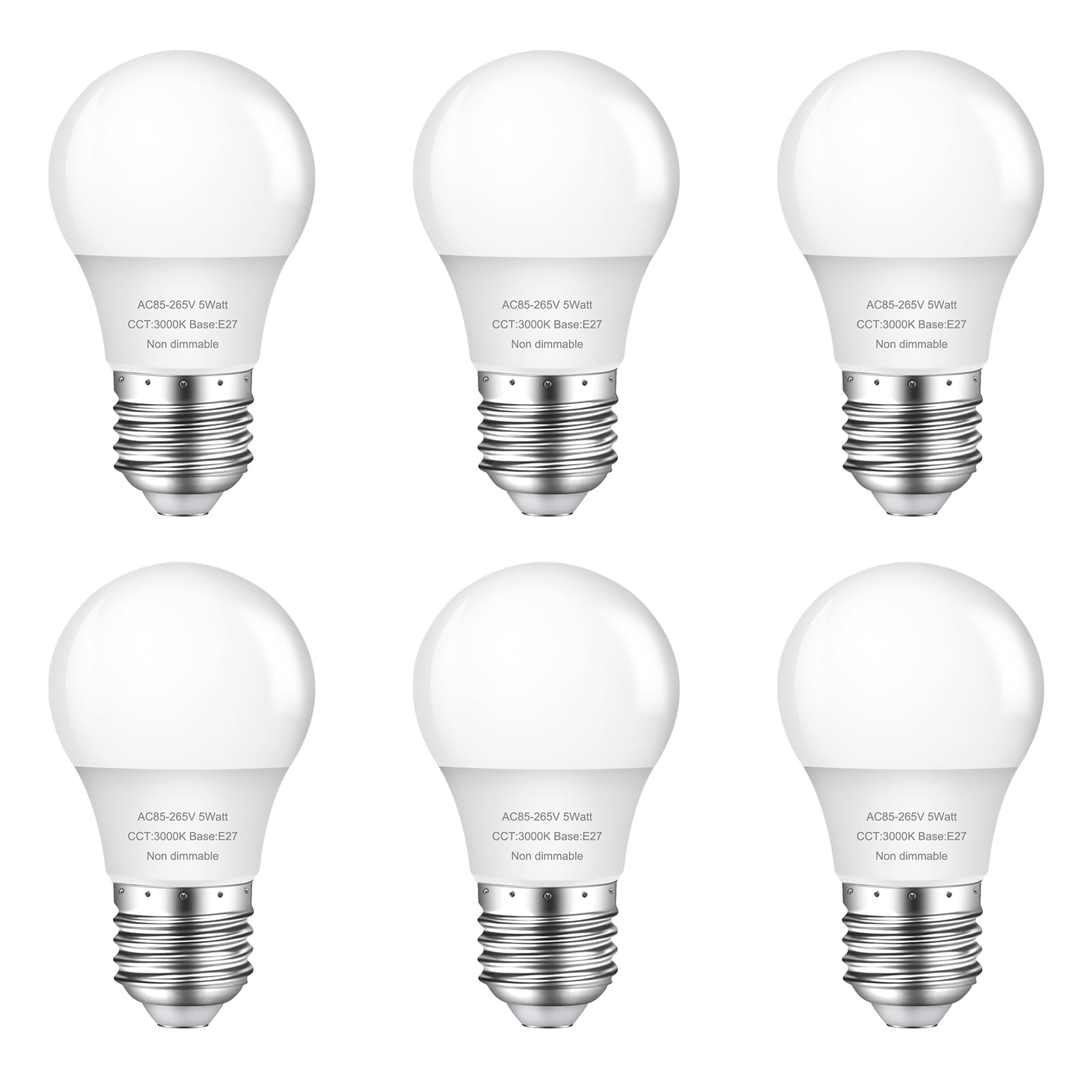 MZyoyo A15 LED Light Bulb,E27 LED Bulbs,5W Ceiling Fan Light Bulbs,Small Light Bulb for Ceiling Fan Home Bedroom Living Room,Equivalent 40 Watt Appliance Light Bulb,3000K Soft White,AC85-265V,6 Pack