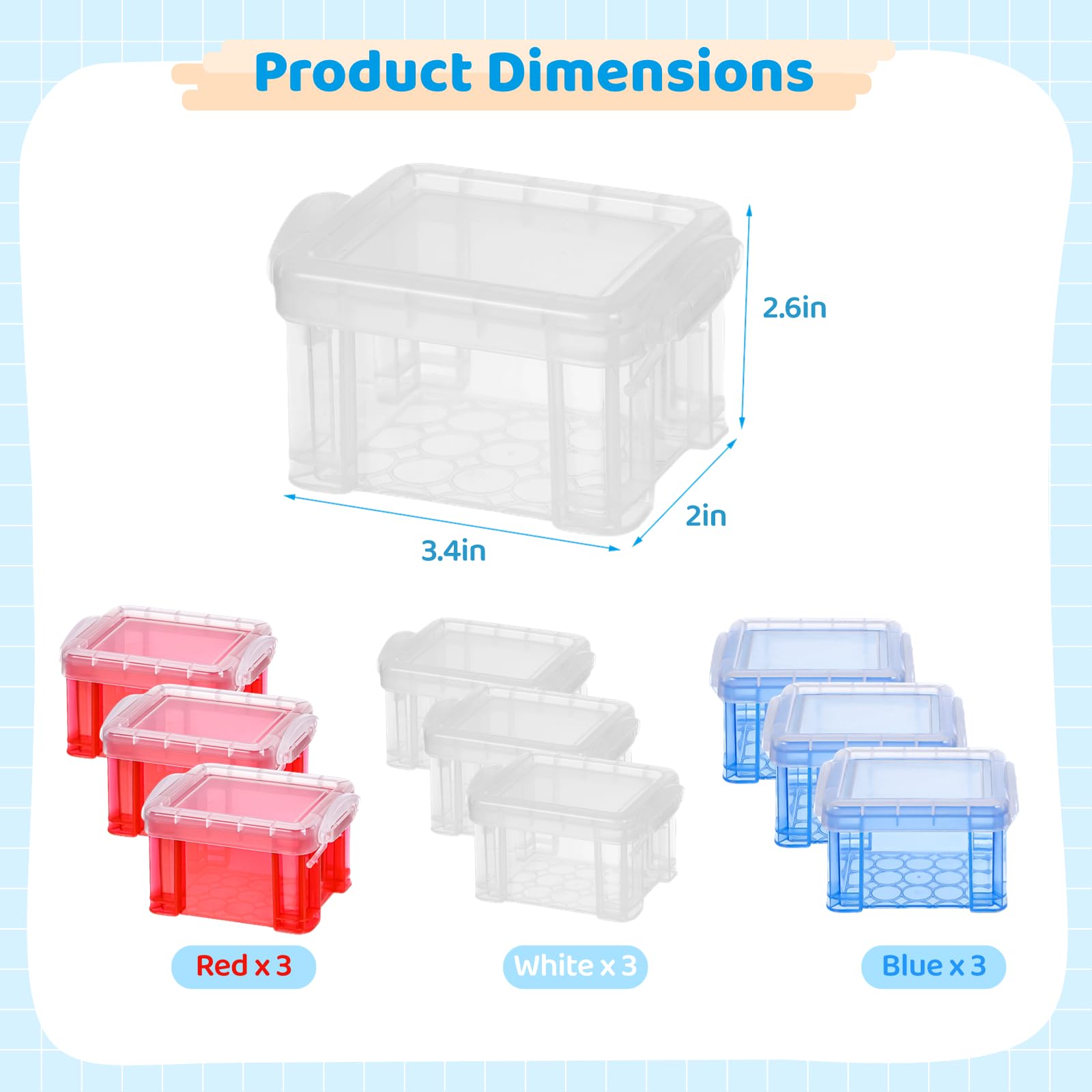 9 PCS Storage Box Containers with Lids, Small Plastic Clear Mini Bins, 3.4 x 2.6 x 2.0 Inches Reusable Stackable Craft Box Cases, Small Items Accessories Storage Organizer Holders