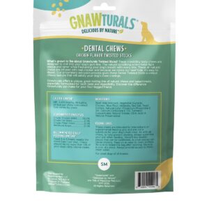 Gnawturals Dental Chews Twisted Sticks | for Small Dogs | Natural Scrubbing Action to Fight Plaque and Tartar While Refreshing Your Dog's Breath (21 Sticks, Chicken)