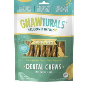 Gnawturals Dental Chews Twisted Sticks | for Small Dogs | Natural Scrubbing Action to Fight Plaque and Tartar While Refreshing Your Dog's Breath (21 Sticks, Chicken)