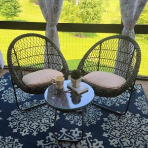 backyard expressions patio · home · garden 3 pc 3 piece folding outdoor bistro, wicker furniture table and chairs for garden, backyard, porch, patio conversation set, tan/black