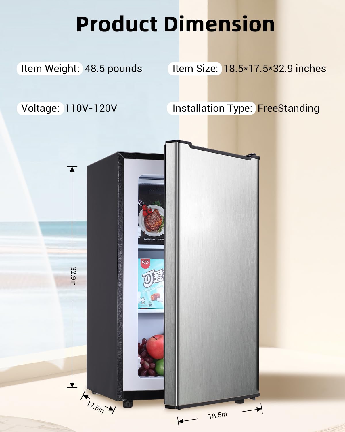 Geekman Upright Freezer, 3.2 Cu.ft Mini Freezer with Removable Shelves, 3-Level Adjustable Thermostat, Perfect for Home, Dorm, Office, Garage, Silver Color