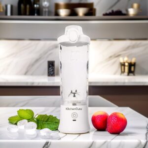 Kitchen Guru Elite Rechargeable Travel Blender: 240W Personal Smoothie Maker with 6-Leaf Blade, 600ml Capacity, and Innovative Pop-Up Design for Easy Portability - For Home or On the Go (Black)