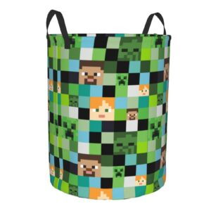 Gbuzozie Video Game Mosaic Background Round Laundry Hamper Storage Basket Toys Clothes Organizer Bin For Home Bathroom Bedroom Dorm Nursery, 38l