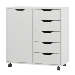 panana 5-drawer chest with 1 door, wooden chest of drawers storage dresser cabinet with wheels, office organization and storage, bedroom furniture (white-s)