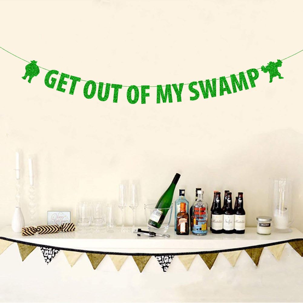 Get out of my Swamp Bunting Banner, Shrek Theme Birthday Party Decor, Funny Housewarming Party Decorations, Shrek Themed Party, Green Glitter