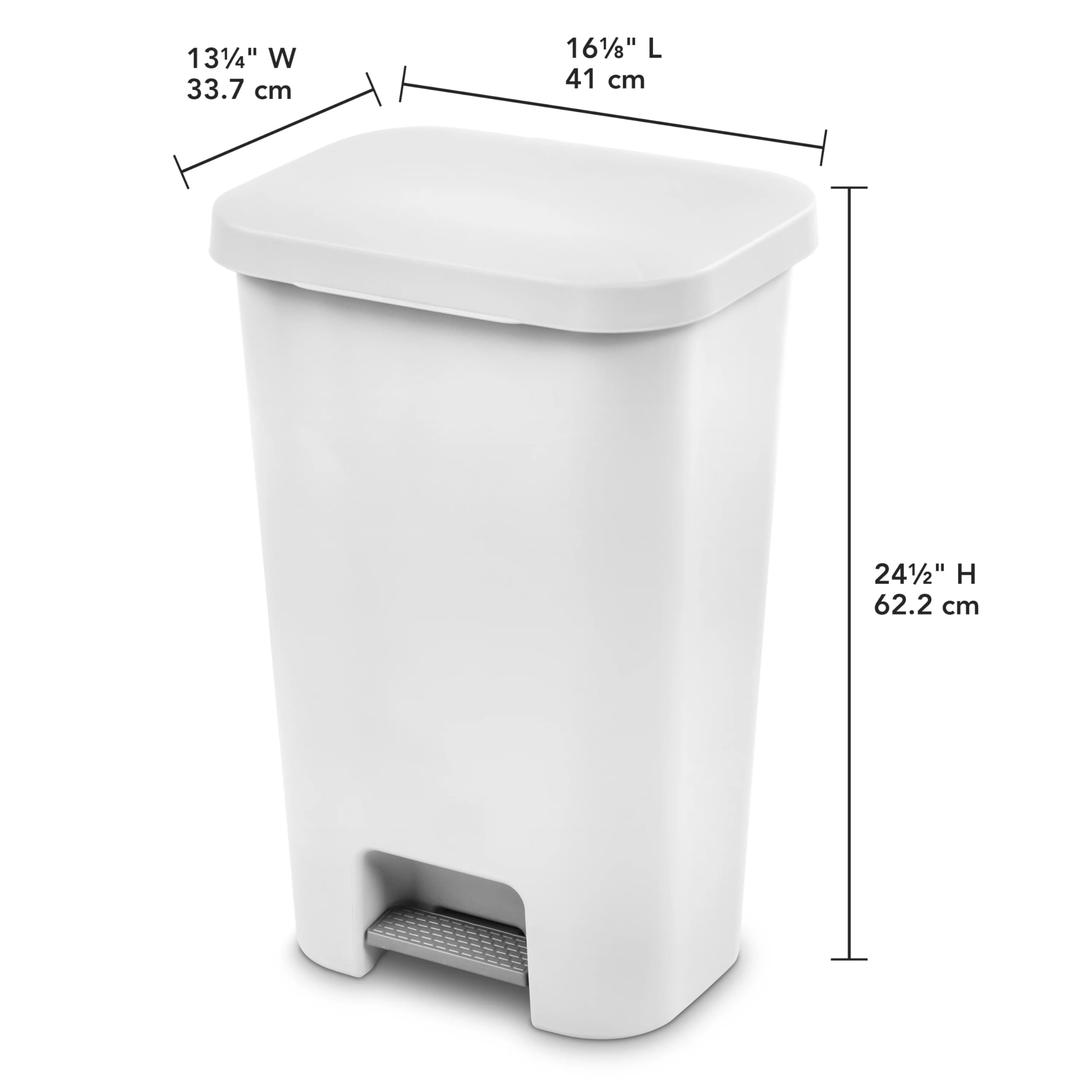 BMHSN11.9 Gallon / 45 Liter StepOn Plastic Trash Can, Plastic Wastebasket Garbage Bin for Kitchen,Home, Bedroom, Bathroom,Office & Slim Space-Saving, White