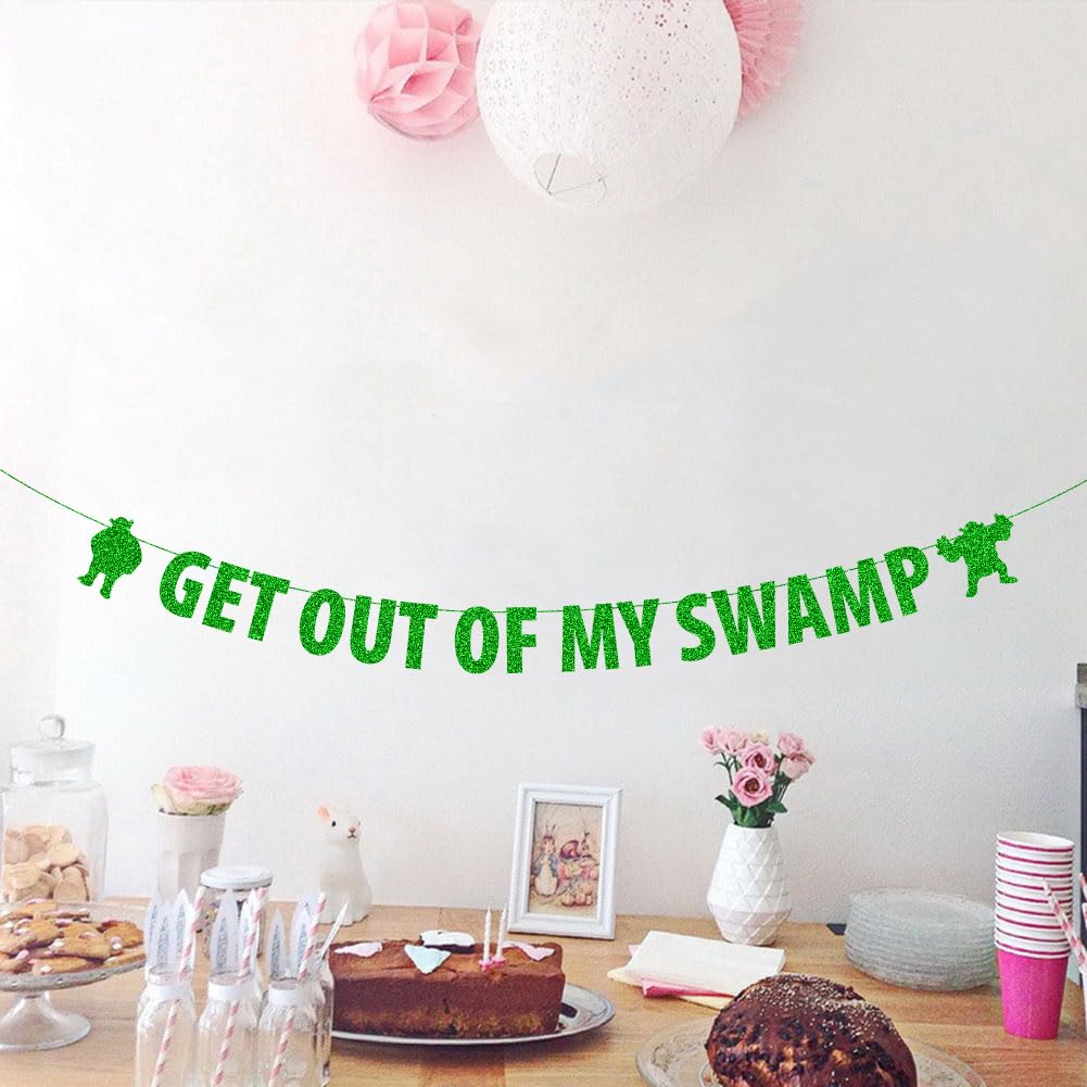 Get out of my Swamp Bunting Banner, Shrek Theme Birthday Party Decor, Funny Housewarming Party Decorations, Shrek Themed Party, Green Glitter