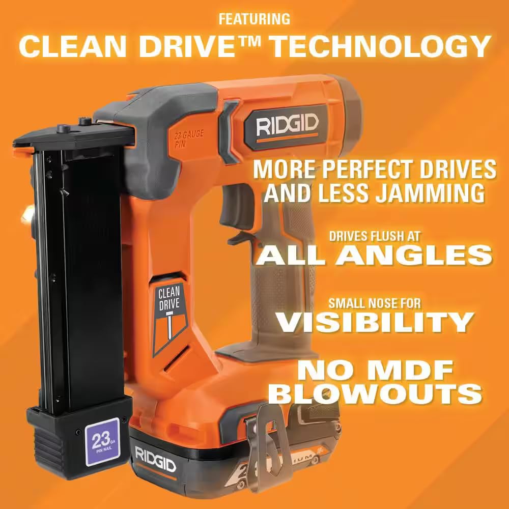 RIDGID 18V Cordless 23-Gauge 1-3/8 in. Headless Pin Nailer (Tool Only) R09898B