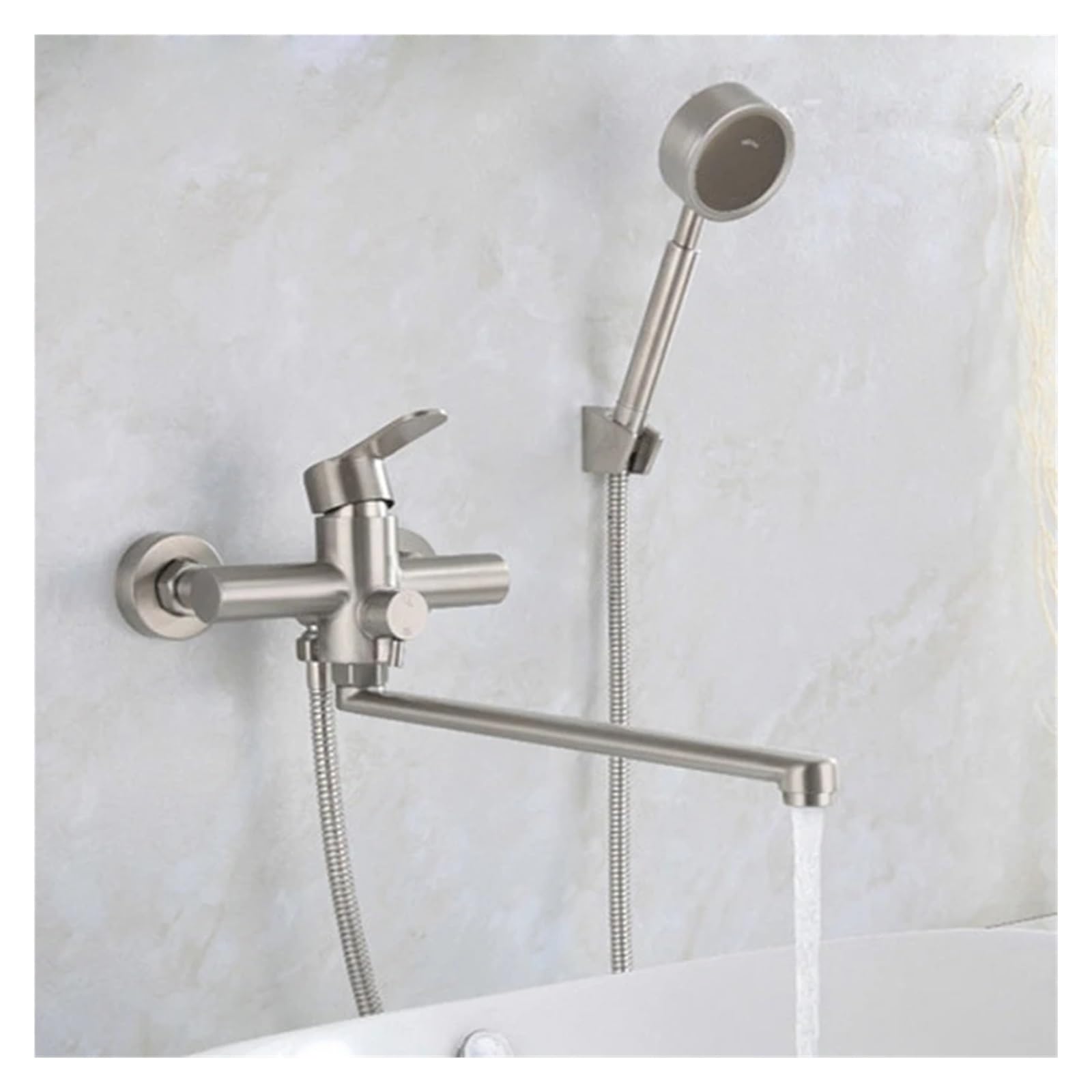 KXFXQTOT Stainless Steel Kitchen Brushed Extension 2 Functions Wall-Mounted Bathtub Mixing Valve Shower Faucet Hand Spray (Color : Onluy Faucet)